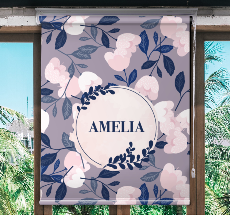 Purple floral design with name teenage roller blind - TenStickers