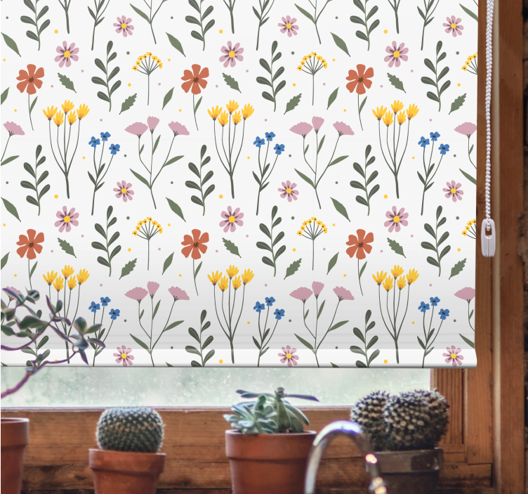 White botanical pattern flower roller blind - TenStickers