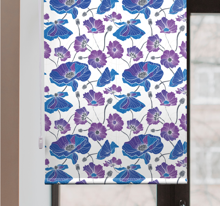 Blue and pink pattern flower roller blind - TenStickers
