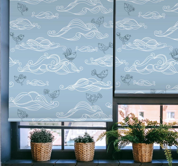 Flowing Waves and Birds clouds roller blind - TenStickers