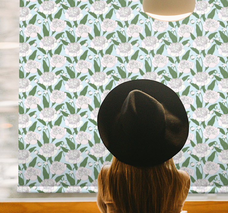 White peony pattern flower roller blind - TenStickers
