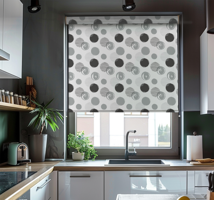 Gray circles pattern roller blind for kitchen window - TenStickers