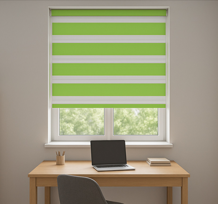 Green and grey stripes office window roller blind - TenStickers