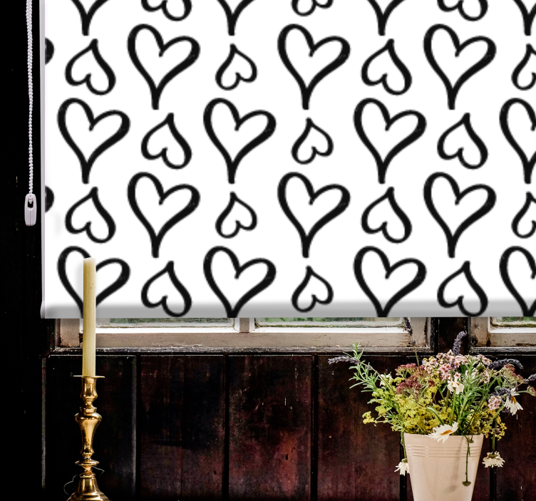 Black and white hearts romantic roller blind - TenStickers