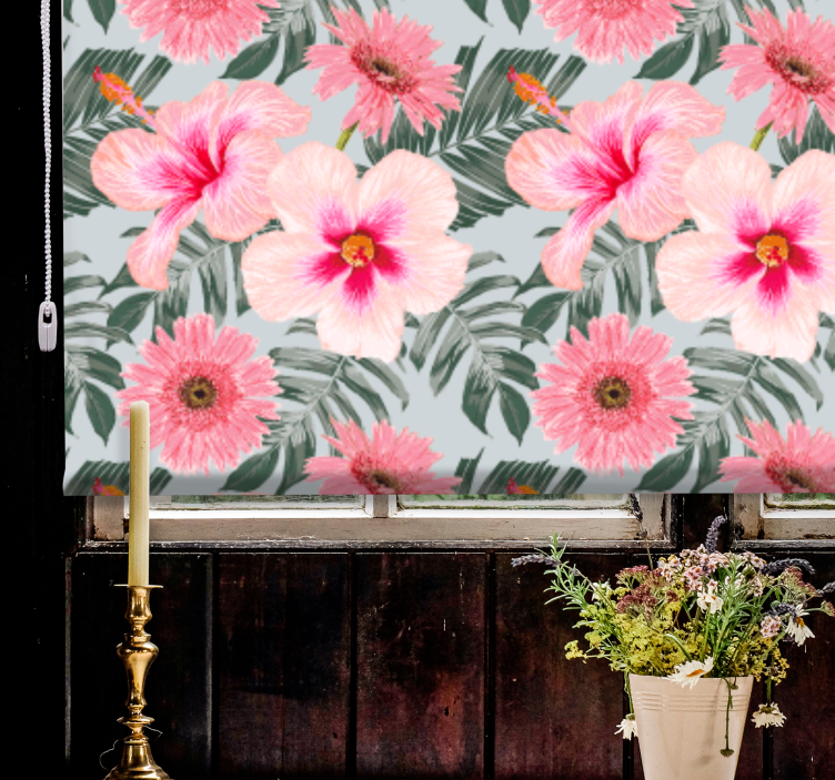 Hibiscus and flowers roller blind for living room - TenStickers