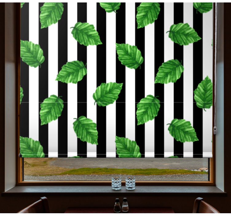 Leafy Striped Pattern flower roller blind - TenStickers