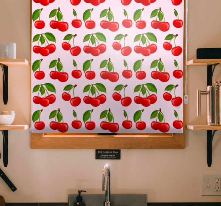 Red Cherry Pattern roller blind for kitchen window - TenStickers