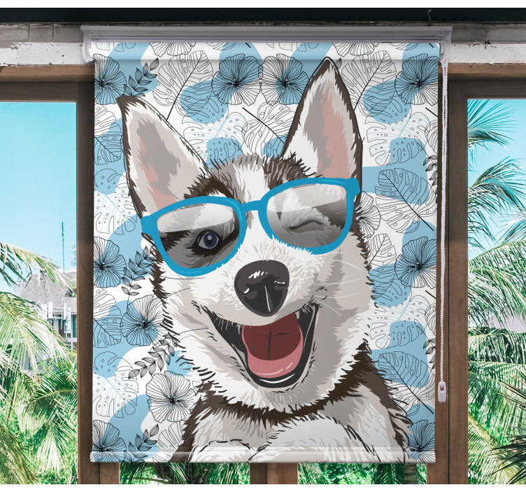 Smiling Dog with Glasses animal roller blind - TenStickers