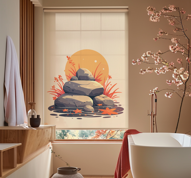Stones on water bathroom window blind - TenStickers