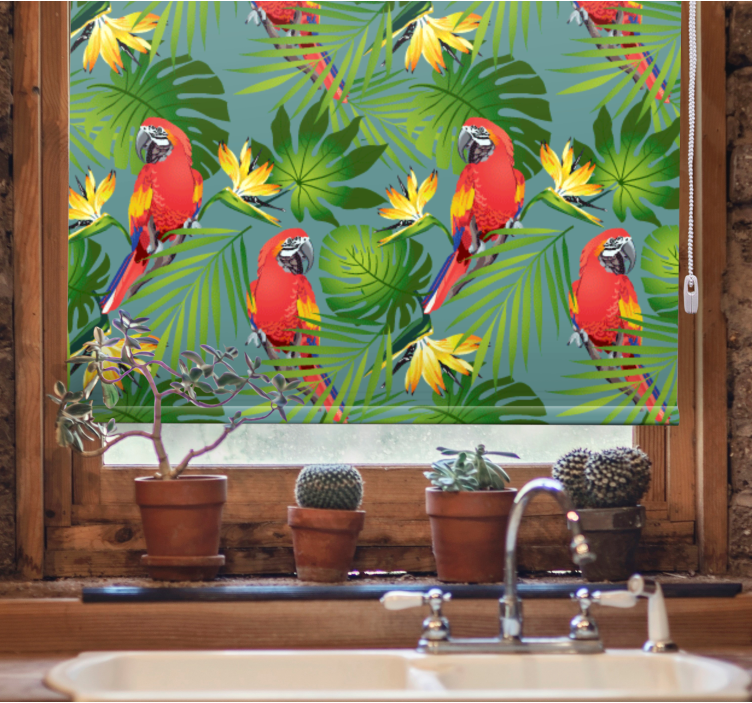 Tropical parrots and leaves animal roller blind - TenStickers