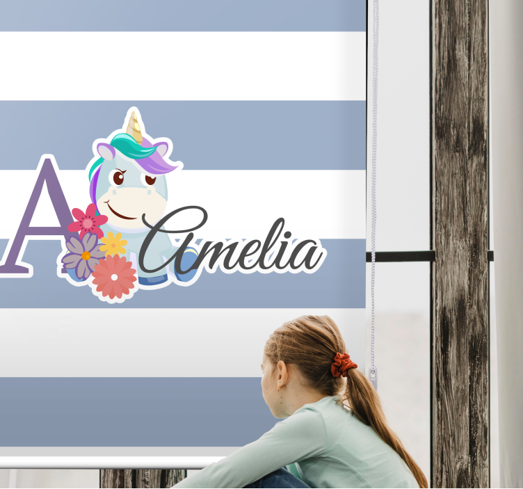 Unicorn name personalised kids roller blind - TenStickers