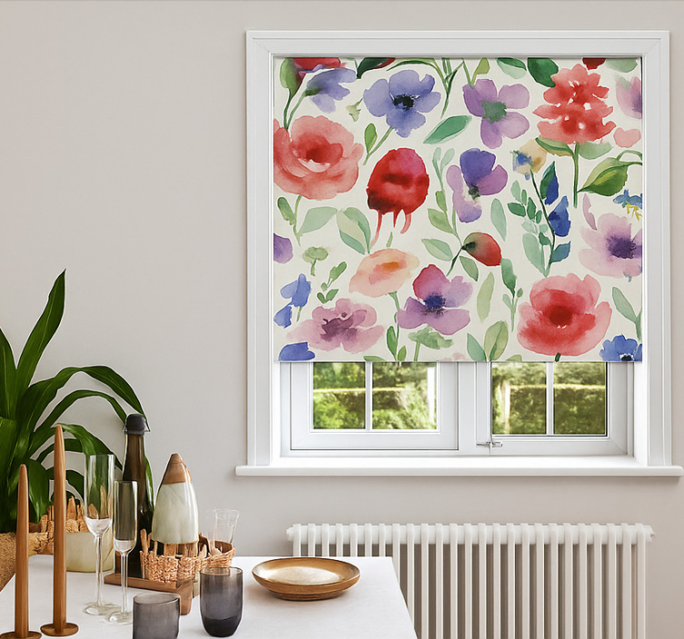Vibrant watercolor floral roller blind for living room - TenStickers