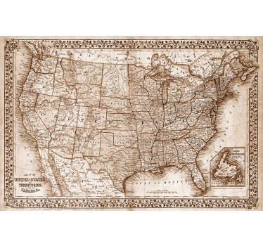 Roller blind for living room vintage north america map - TenStickers