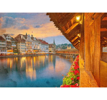 Roller blind for living room swiss lakeside charm - TenStickers
