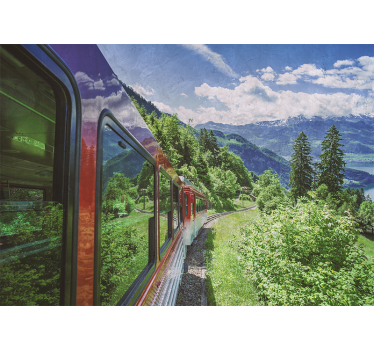 Red train in the forest roller blind for living room - TenStickers