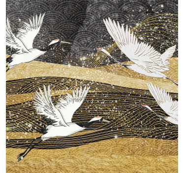 White oriental birds roller blind for living room - TenStickers