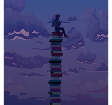 Book tower illustration roller blind for living room - TenStickers