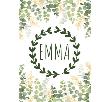 Personalised laurel wreath name children's room window cover - TenStickers