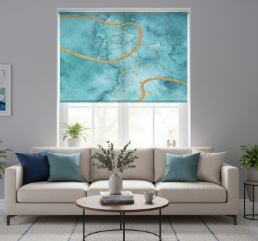 Abstract aquamarine with gold roller blind for living room - TenStickers