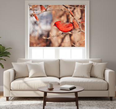 Beautiful red bird in leaves roller blind for living room - TenStickers