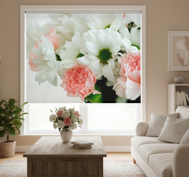 Beautiful white bouquet roller blind for living room - TenStickers
