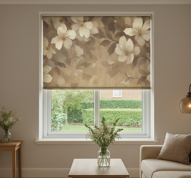 Beige painted flowers roller blind for living room - TenStickers