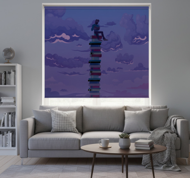 Book tower illustration roller blind for living room - TenStickers