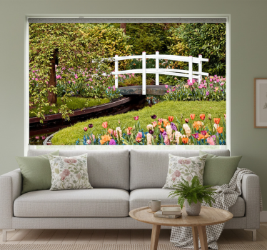Cottagecore green bridge roller blind for living room - TenStickers