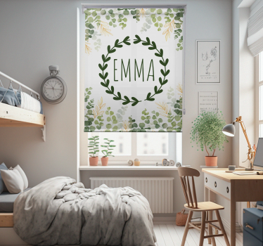 Personalised laurel wreath name children's room window cover - TenStickers