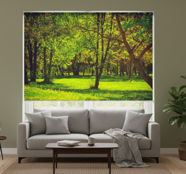 Green roller blind serene forest view - TenStickers