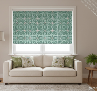 Green roller blind with green floral patterns - TenStickers