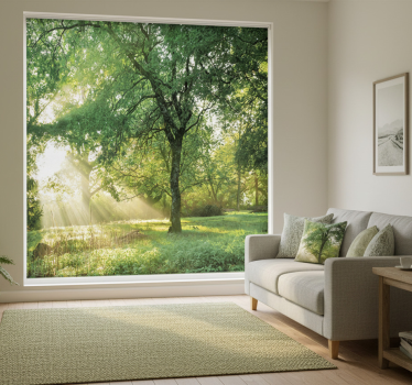 Nature greenish morning forest roller blind for living room - TenStickers