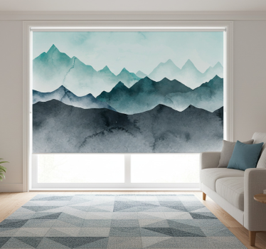 Painted blue mountains roller blind for living room - TenStickers