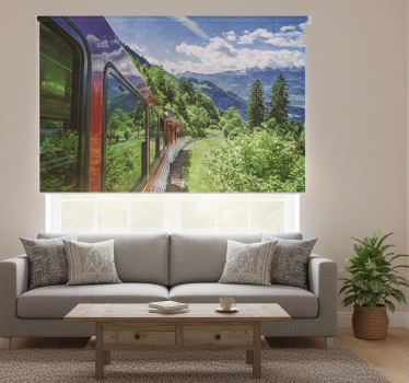 Red train in the forest roller blind for living room - TenStickers