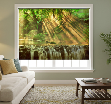 Roller blind for living room beautiful forest waterfall - TenStickers