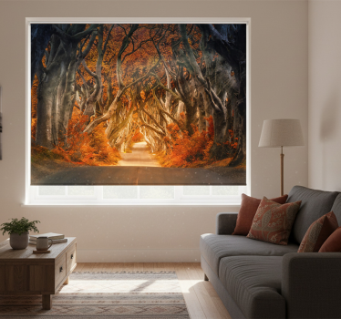 Roller blind for living room beautiful view from forest road - TenStickers