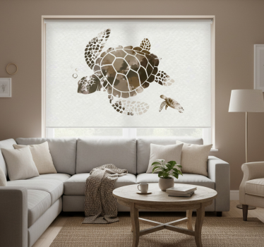 Roller blind for living room brown watercolor turtle - TenStickers