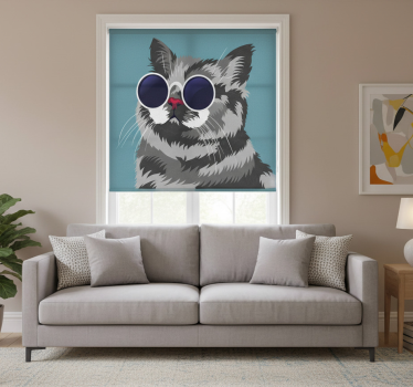 Roller blind for living room funny gray cat art - TenStickers