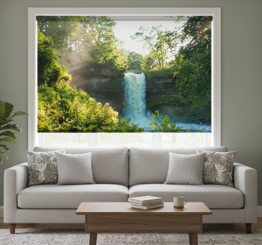 Roller blind for living room in water green forest - TenStickers
