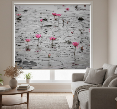 Roller blind for living room loto flowers on water gray - TenStickers
