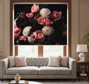 Roller blind for living room luxurious pink rose bouquet - TenStickers