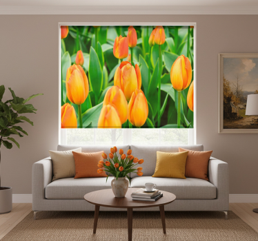 Roller blind for living room orange tulip flowers - TenStickers