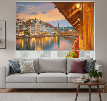 Roller blind for living room swiss lakeside charm - TenStickers