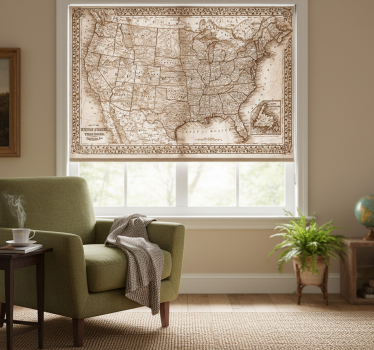 Roller blind for living room vintage north america map - TenStickers