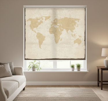 Roller blind for living room vintage white and beige map - TenStickers
