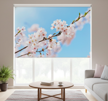 Roller blind for living room white cherry blossom - TenStickers