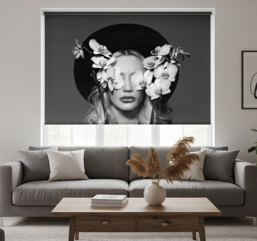 Roller blind for living room woman in flower hat - TenStickers