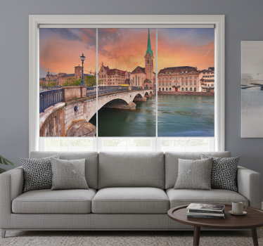 Roller blind for living room zürich lake bridge - TenStickers