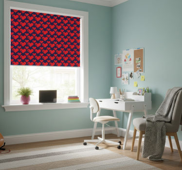 Teenage roller blind geometric red hearts on blue - TenStickers
