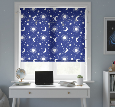 Teenage roller blind white stars and moons blue background - TenStickers